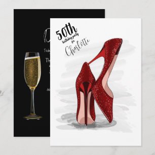 Invitation 50e anniversaire Parties scintillant rouge Stilett