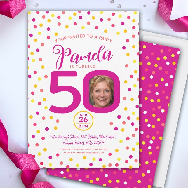 Invitation 50e anniversaire photo personnalisée confetti jaun (Créateur téléchargé)