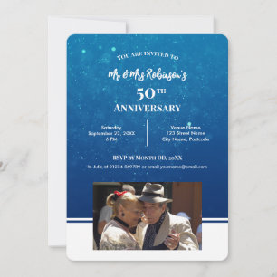 Invitation 50e anniversaire Photo personnalisée Eau bleu fonc