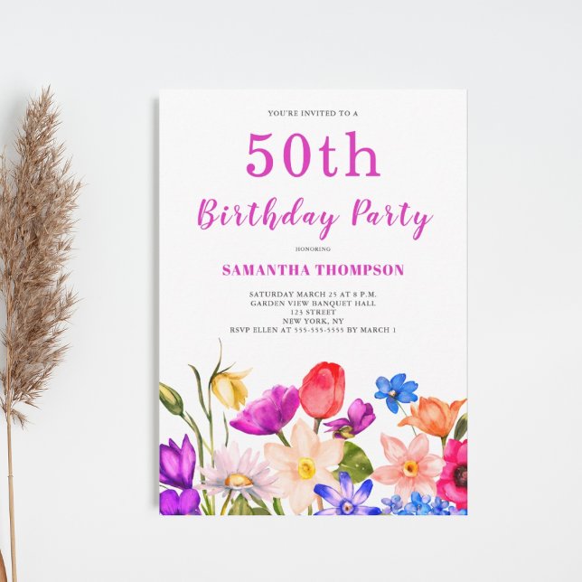 Invitation 50e anniversaire Pink Floral (Créateur téléchargé)