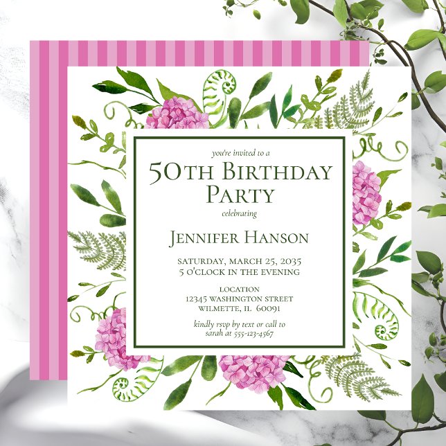 Invitation 50e anniversaire Pink Hydrangeas (Créateur téléchargé)