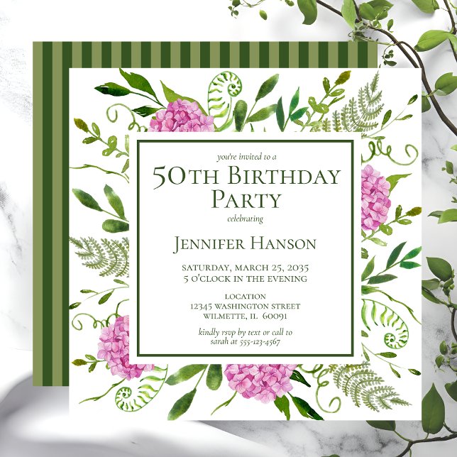 Invitation 50e anniversaire Pink Hydrangeas (Créateur téléchargé)