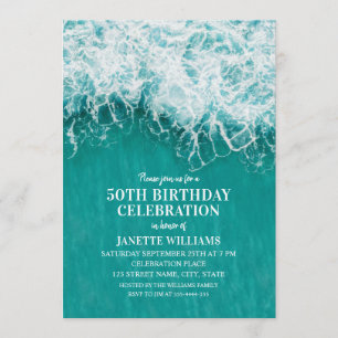 Invitation 50e anniversaire Plage Vague Turquoise Océan Nauti