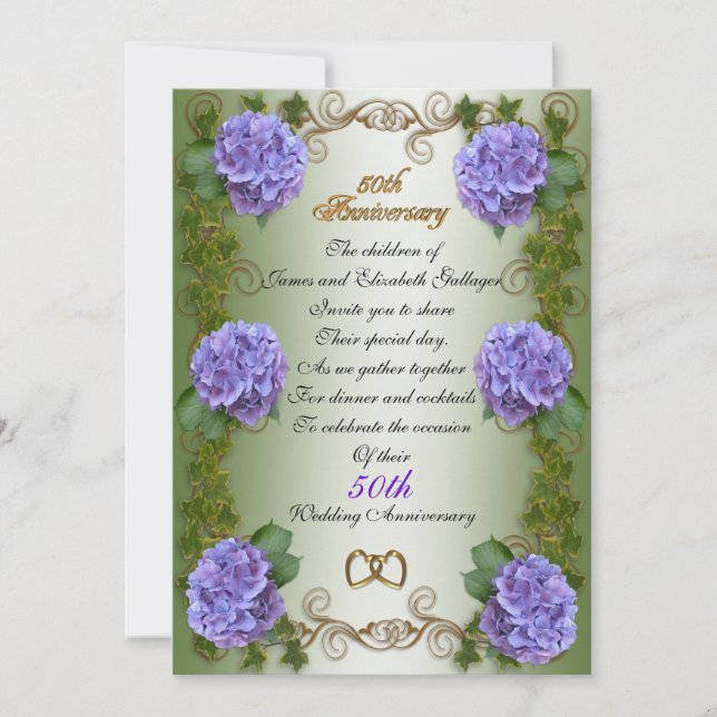 Invitation "50e anniversaire" pour les parents, hydrangea flo (Devant)
