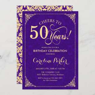 Invitation 50e anniversaire - Purple Gold Damask