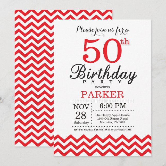 Invitation 50e anniversaire Red Chevron (Devant / Derrière)