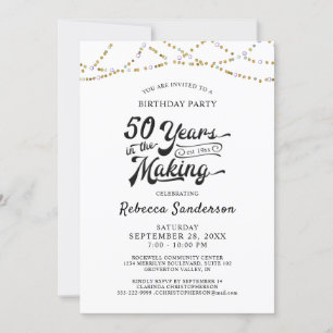 Invitation 50e anniversaire Retro Gold Black String lumières