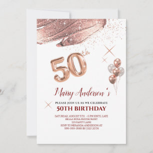 Invitation 50e anniversaire rose gouttes d'or rouge Invitatio