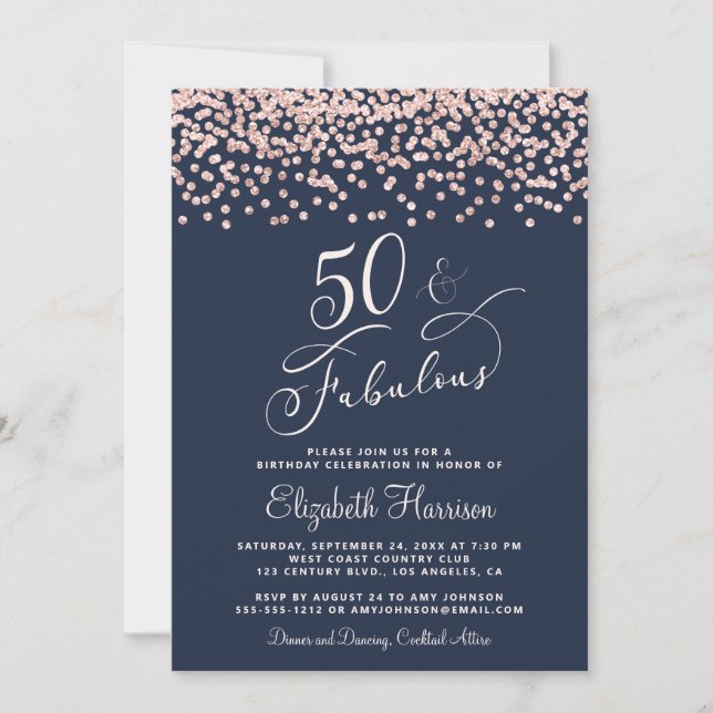 Invitation 50e anniversaire Rose Parties scintillant d'or ble (Devant)