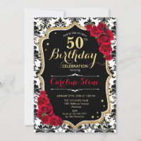 50e anniversaire - Roses rouges Or noir Damas