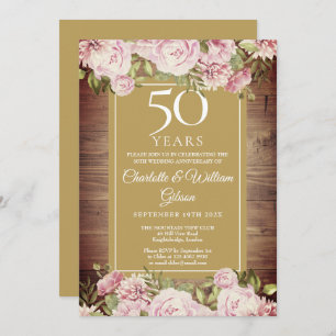 Invitation 50e anniversaire Rustique Aquarelle rose Roses