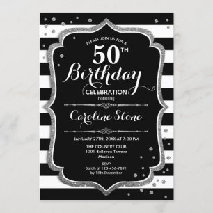 Invitation 50e anniversaire - Silver Black White Stripes