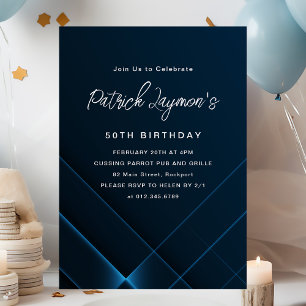 Invitation 50e anniversaire Simple moderne bleu foncé géométr