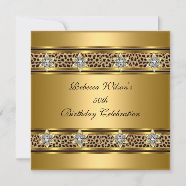 Invitation 50e Anniversaire Soirée Elégante Gold Black Leopar (Devant)