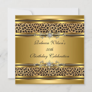 Invitation 50e Anniversaire Soirée Elégante Gold Black Leopar