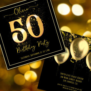 Invitation 50e Anniversaire Soirée Élégante Or Noir