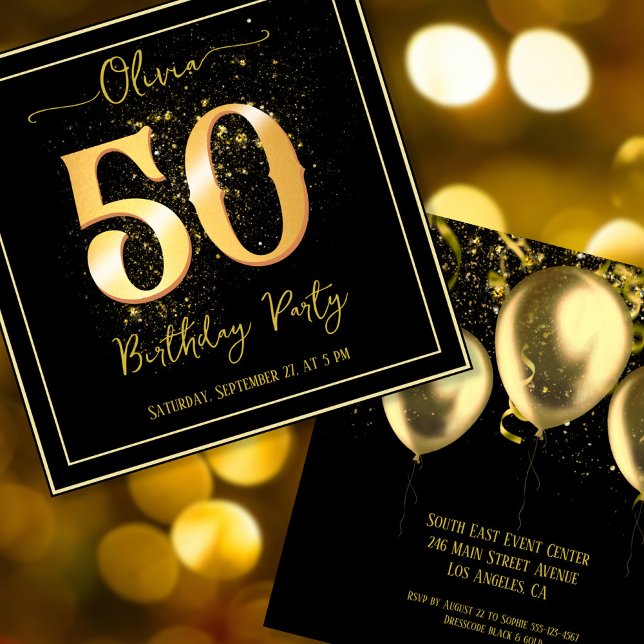 Invitation 50e Anniversaire Soirée Élégante Or Noir (Créateur téléchargé)