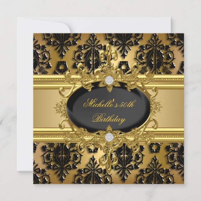 Invitation 50e Anniversaire Soirée Gold Damask Noir 2 (Devant)