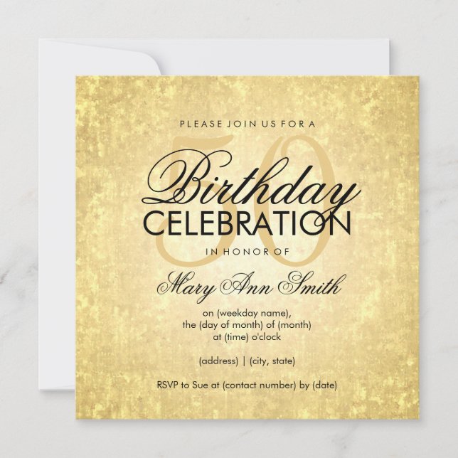 Invitation 50e Anniversaire Soirée Gold Foil Look Confetti St (Devant)