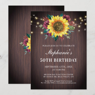 Invitation 50e anniversaire Sunflower Bourgogne Rose Lumières