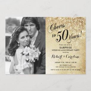 Invitation 50e anniversaire surprise avec photo - Gold