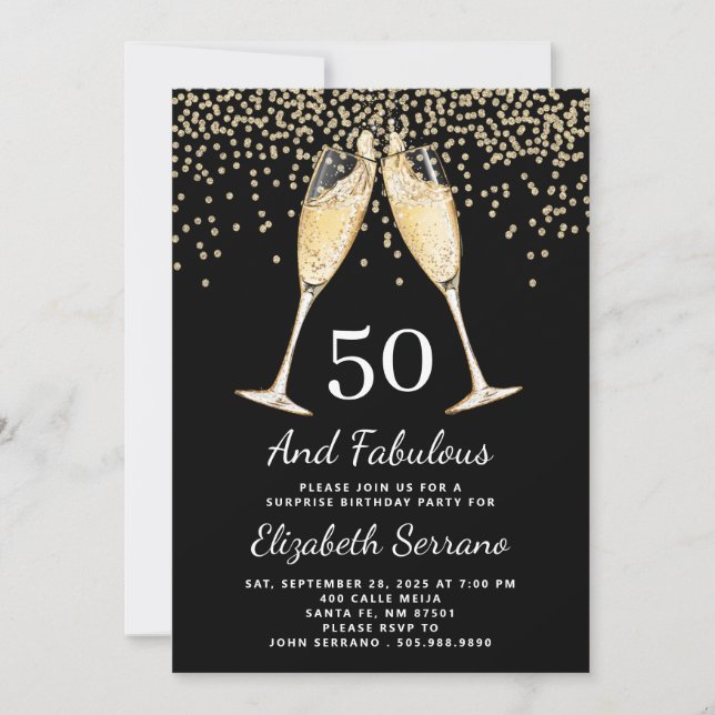 Invitation 50e anniversaire surprise Champagne Toast Confetti (Devant)