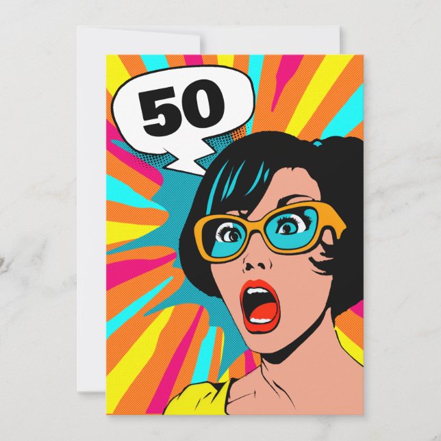 Invitation 50e anniversaire surprise femme pop art (Devant)