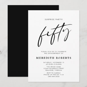 Invitation 50e anniversaire Surprise Party Chic Modern Script