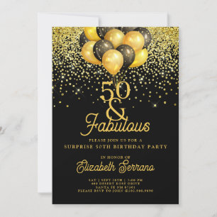 Invitation 50e anniversaire Surprise Party Gold Black Parties
