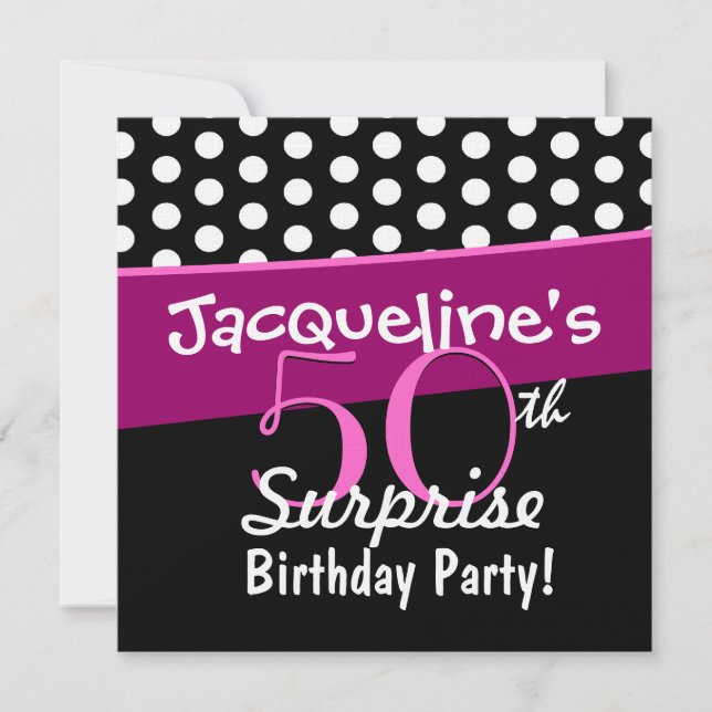 Invitation 50e anniversaire surprise Pois et rose D541 (Devant)