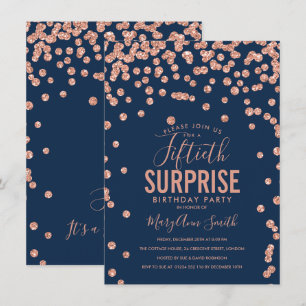 Invitation 50e anniversaire surprise Rose Gold Navy Blue