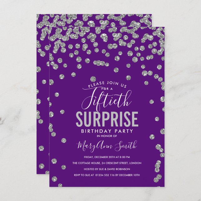 Invitation 50e Anniversaire Surprise Silver Purple (Devant / Derrière)