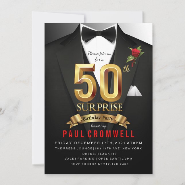 Invitation 50e anniversaire surprise Tuxedo (Devant)