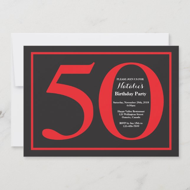 Invitation 50e anniversaire Tableau rouge et noir (Devant)