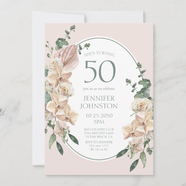 Invitation 50e anniversaire Tropical Floral (Devant)