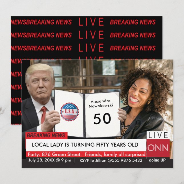 Invitation 50e anniversaire Trump Women's Funny TV News (Devant / Derrière)