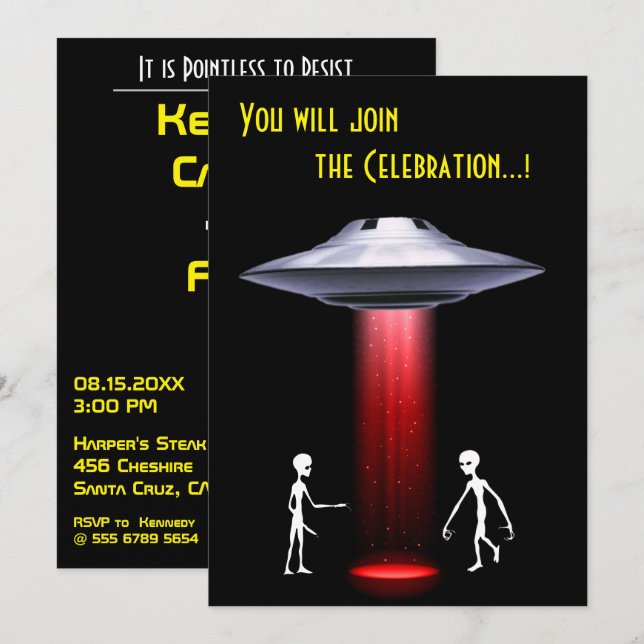 Invitation 50e anniversaire 👽 UFO Alien parti d'enlèvement (Devant / Derrière)