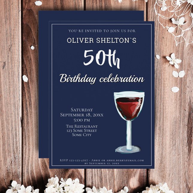 Invitation 50e anniversaire Vin rouge Marine Aquarelle bleue (Créateur téléchargé)
