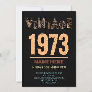 Invitation 50e anniversaire vintage 1973 fête d'anniversaire