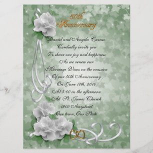 Invitation 50e anniversaire vow renouveau roses blanches