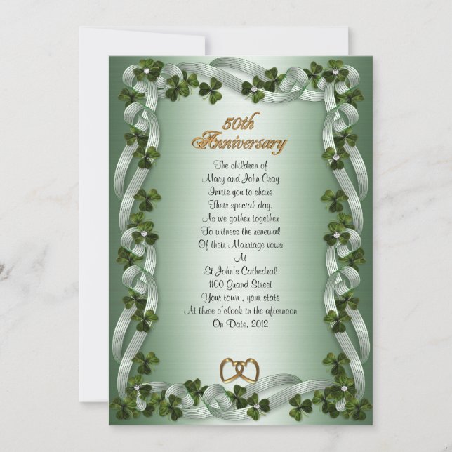 Invitation 50e anniversaire vow renouveau shamrock irlandais (Devant)