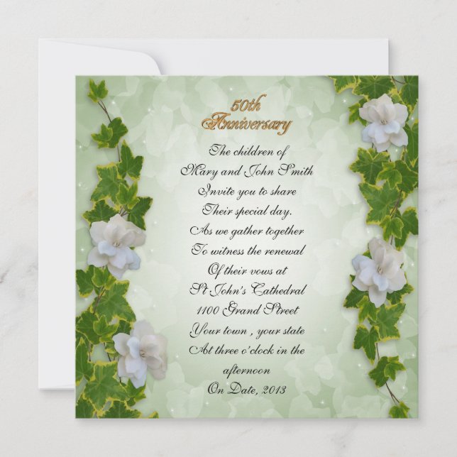 Invitation 50e anniversaire vow renouvellement lierre et gard (Devant)