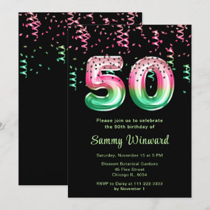 Invitation 50e anniversaire Watermelon Balloons avec Confetti