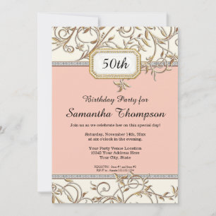 Invitation 50e Cinquantième Glam Gold Pink Art Nouveau Annive