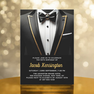 Invitation 50e événement d'anniversaire Black and Gold Tuxedo