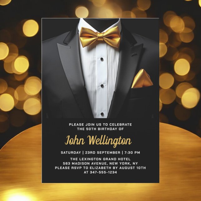 Invitation 50e événement d'anniversaire Black and Gold Tuxedo (Créateur téléchargé)