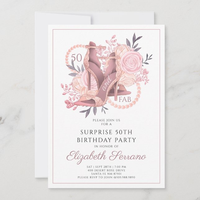 Invitation 50e Fabuleux Rose Parties scintillant d'or Chaussu (Devant)