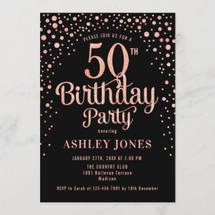 Invitation 50e fête d'anniversaire - Black & Rose Gold