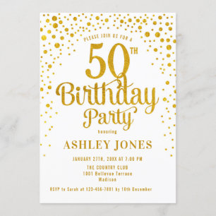 Invitation 50e fête d'anniversaire - Blanc & Or