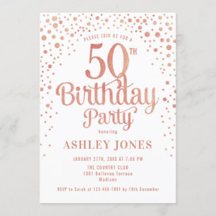Invitation 50e fête d'anniversaire - Blanc & Rose Gold